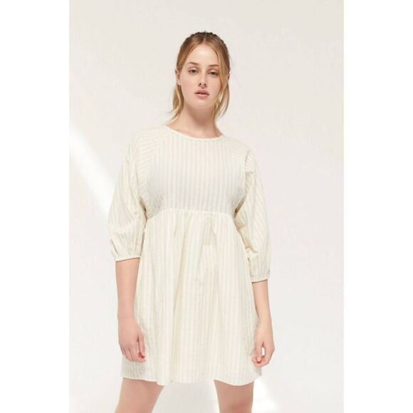 Urban Outfitters Dobby Puff Sleeve Babydoll Dress - Picture 1 of 8